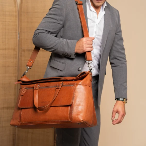 The Chesterfield Brand Borsa Da Weekend In Pelle Cognac Serie Novum Lazio - immagine 7