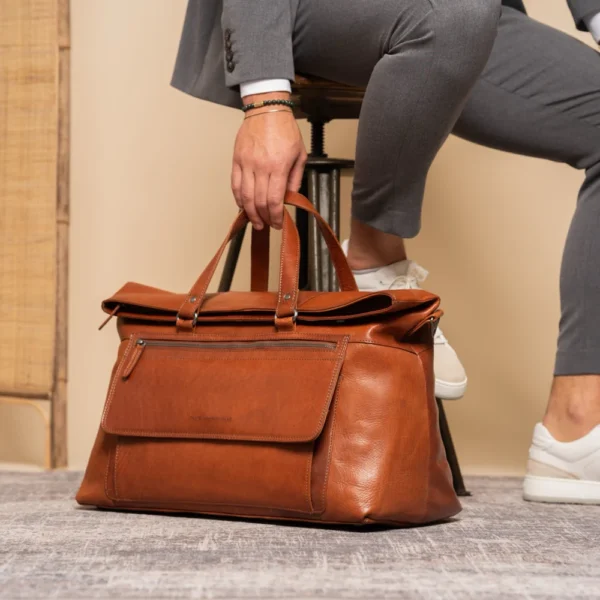 The Chesterfield Brand Borsa Da Weekend In Pelle Cognac Serie Novum Lazio - immagine 2
