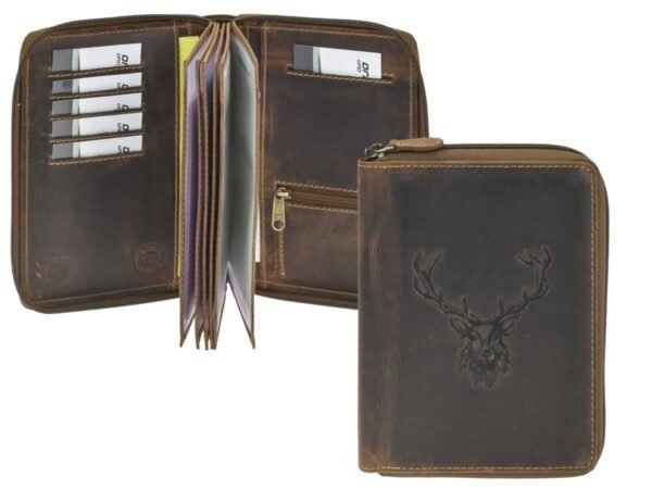 Greenburry Porta Documenti 6 Scomparti Con Zip Cervo Reale Marrone Vintage - immagine 8