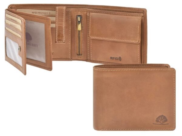 Greenburry Portafoglio Uomo Pieghevole 2 Pezzi RFID Marrone Nocciola Tornado - immagine 10