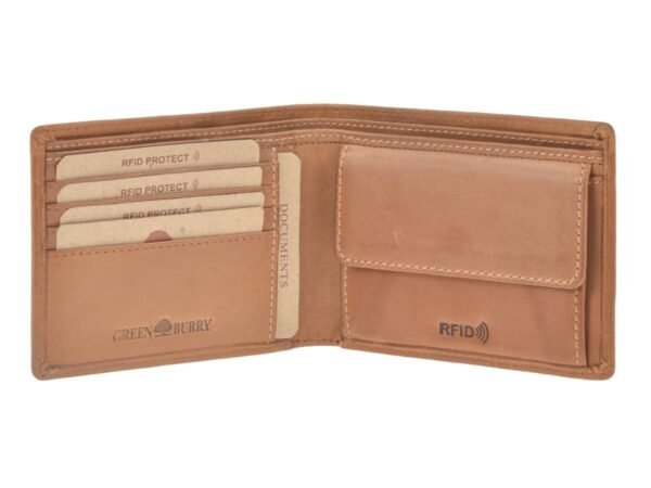 Greenburry Portafoglio Uomo Pieghevole 1 Pezzo RFID Marrone Nocciola Tornado - immagine 3