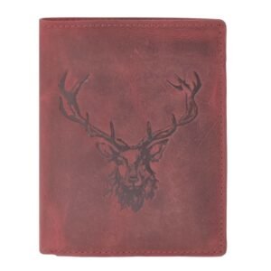 Greenburry Portafoglio Animal Collection "Royal Stag" Rosso Sangue in Pelle Vintage