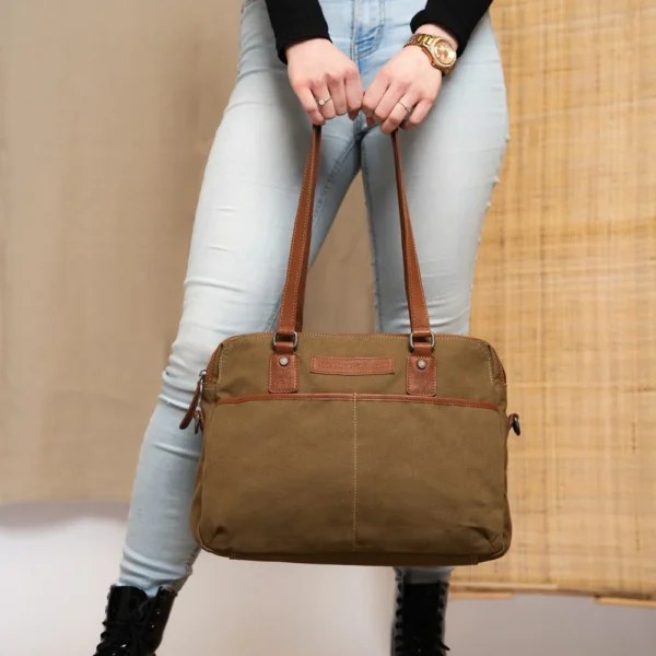 The Chesterfield Brand Borsa A Tracolla In Canvas Verde Oliva Millora - immagine 2