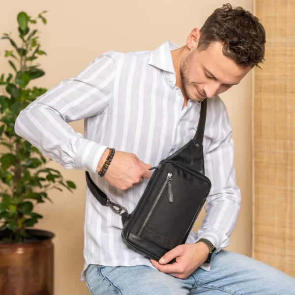 The Chesterfield Brand Borsa Sling In Pelle Nero Salla - immagine 7