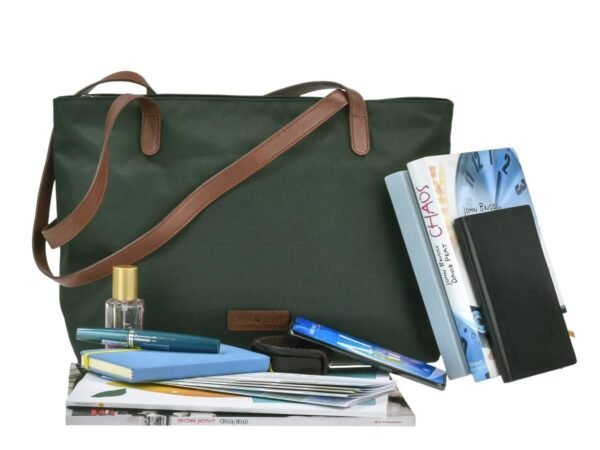 Greenburry Shopper Diana Verde in Nylon e Pelle Naturale - immagine 9